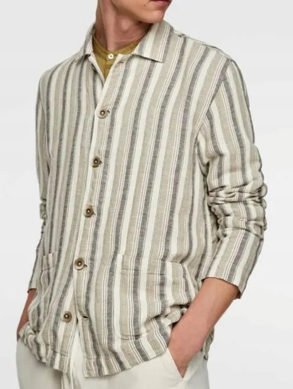Zara Cotton Linen stripe button down shirt / relaxed fit / S men's